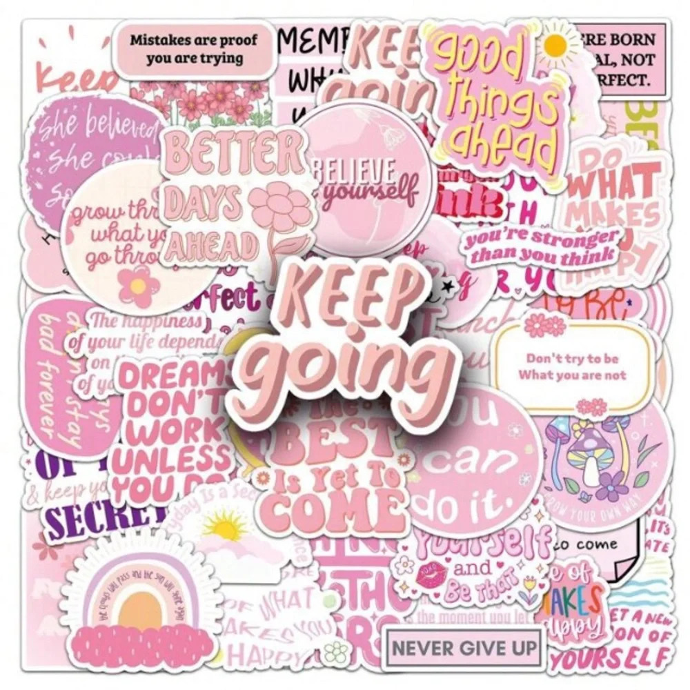 50 pink inspirational uplifting vinyl stickers laptop mug bottle cup decor gift